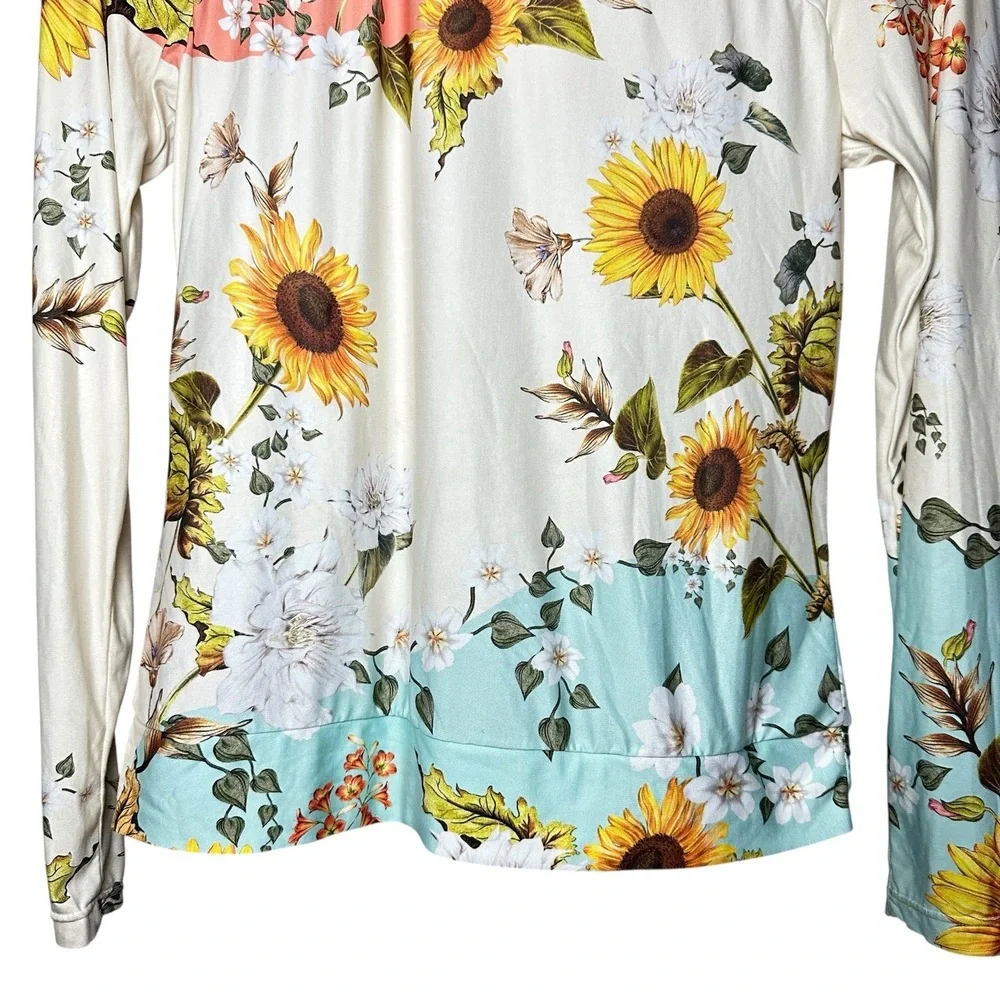 Agua Bendita Girls Sunflower Floral Rash Guard Swim Top Long Sleeve Coral 12‎